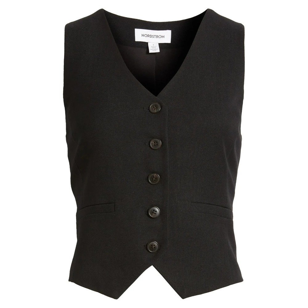 NWT Nordstrom Women's Black Tailored Waistcoat Vest Button Front Career Size M